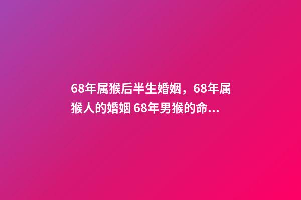 68年属猴后半生婚姻，68年属猴人的婚姻 68年男猴的命运和婚姻，68年的男猴与66年的女马婚姻状况-第1张-观点-玄机派